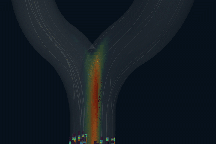 Animated CFD data visualized with PyVista using pulsing streamtubes and volume rendering